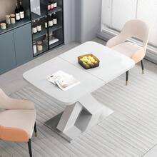 Modern Dining Table, 47-63 Inch Rectangular Stretchable Black Marble Printed MDF Table Top X-Shape Table Leg With Metal Base - White - View 5
