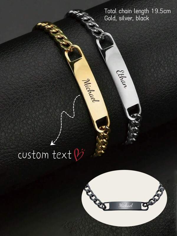 1 Piece Personalized Stainless Steel Bracelet That Can Be Customized With Text Names And Dates, Exquisite And Fashionable, And Versatile, Personalized, Autumn Fashionable, Suitable For Birthday Gifts To Good Friends, Boyfriends And Girlfriends, Anniversary Graduation Gifts, Mother's Day, Father's Day, Anniversaries, Weddings, Dates