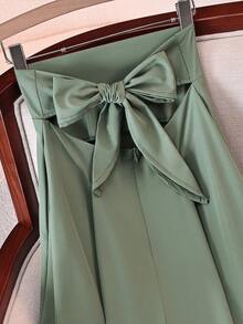 欧洲和美国优雅狂欢节新款A字裙度假装秋季女装伞裙蝴蝶结日大摆裙修身长裙四季时尚全纯色女装返校半裙