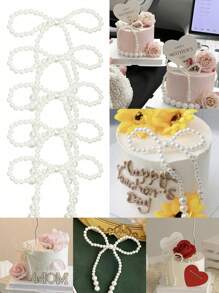 10Pcs-Pearl Bow Cake Toppers, Romantic Cake Decoration Set, Bow Decorations, Flower Wrapping Beads, And Floral Supplies For Cake Decoration. Suitable For Birthday, Mother's Day, Anniversary, Wedding, Valentine's Day Party Supplies