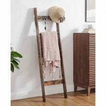 Worth Having, New 5-Tier  Ladder Shelf For Living Room, Decorative Quilt Rack With 4 Removable Hooks,Farmhouse Ladder Holder Organizer For Bedroom, Rustic Brown