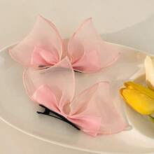 2pcs/Set Cute 3D Bow Rabbit Ear Mesh Hair Clips, Korean Style Princess Hair Clips For Women, Hair Slide, Hair Barrettes