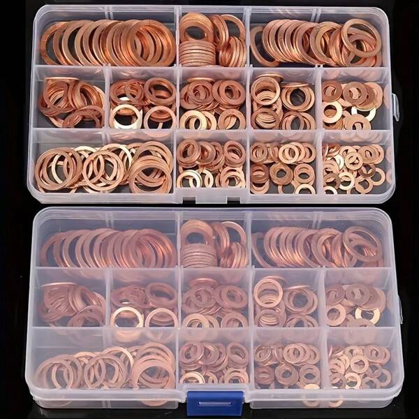 100/200/280 pièces Assortiment de joints d'étanchéité en cuivre unicolore, ensemble d'écrous et boulons, joint plat avec boîte