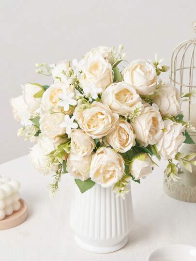 1束仿真牡丹花，丝绸玫瑰花，适合家居、婚礼、派对装饰、桌面摆件