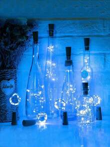 10pcs-Wine Bottle Lights With Cork, String Lights Waterproof Battery Operated For Jar Party Wedding Christmas Festival Bar Decoration, Mini Fairy Lights For Wine Bottle DIY Party, Halloween Decorations, Warm White - Màu xanh lam - Xem 2