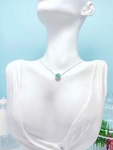 Luxury Necklace For Women, Multicolor Round  Pendant, 925 Silver Plated - Màu xanh Bạc hà - Xem 6