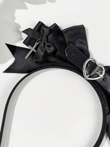 1pc Gothic Style Women Fashion Accessories Set, Including Elegant Cross & Heart Buckle Belt, Bowknot Hairband, Suitable For Daily Commute, Festivals, Birthday Party, Travel, Photography - A Great Gift For Best Friend, Bow Accessories, Black Hair Accessories, Halloween Accessories ,Hair Accessories