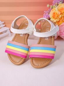 1 Pair Of Children's Fashionable And Cute Neutral Rainbow Colored Comfortable Flat Sandals, Suitable For Summer Baby Girls To Go On Vacation, Beach, Family Gatherings, And Wear