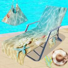1 Stück schnell trocknender ultrafeiner Faserabdeckung für Strandstühle mit Seestern- & Muscheldesign, Blau Wellen Muster - modernes Design, ideal für Pool & Reise Utensilien, tolles Geschenk für Urlaub & Reise