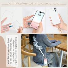 智能手机挂绳、智能手机吊带、斜挎带、手机挂绳、智能手机肩带、长 47.2 英寸（120 厘米）、珍珠、荷叶边、雪纺、智能手机颈带、肩带