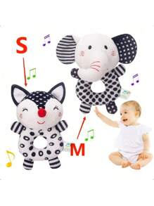 1 Pack Black & White Baby Rattles, Newborn Handcart Toys Soft Elephant & Fox Loop Toys, Hanging Type Infant Toys With High Contrast Black & White Animal Tambourine Music Toys Early Learning Toys For Boys And Girl Aged 0 3 6 12 Months, Gift