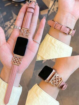 Correa de cuero compatible con Galaxy Fit3 S-M-R390 - Correa de reloj de cuero ultra delgada y suave para mujer - Brazalete con hebilla entrelazada de diseñador - Brazalete de negocios de moda casual - Hipoalergénico y transpirable - Accesorios de repuesto de banda cómoda para todas las estaciones