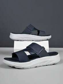 Men's Casual PVC Strap Flat Slippers With Padded Lining, EVA Summer Slides - Blue - View 1