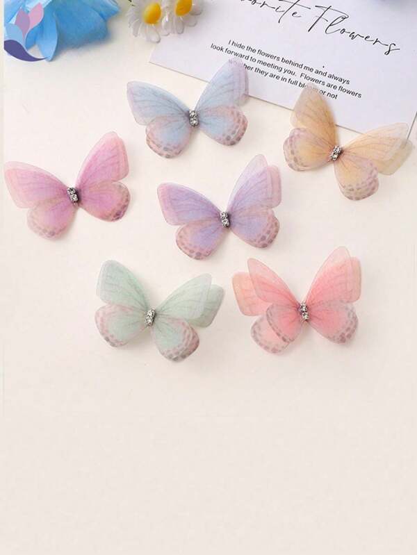 100pcs Multi-Color Double Diamond Mesh Fabric Butterflies, Clothing Decorative Accessories, DIY Craft Supplies, Decor