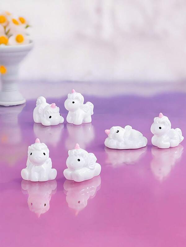 10/20pcs Cute Mini Resin Unicorn Micro Landscape Ornaments, Cartoon White Unicorn Tiny Animals Figures For DIY Fairy Garden, Glass Container, Potted Plant Decor, Micro Landscape Craft, Garden Decoration, Car Interior Accessories, Party, Perfect Birthday Gift