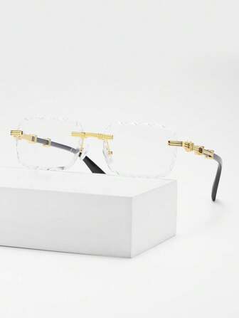 1pc Men's Multi-Color Rimless Polygon Retro Fashionable Eyeglasses, New Arrival Summer Stylish Business Casual High-End Metal Design