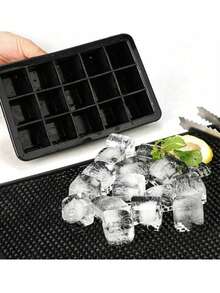 硅胶冰格，每个冰格可轻松释放 15 个方形冰块，可重复使用，适用于冰箱、巧克力、婴儿食品、果汁 - 黑色 - 查看 4