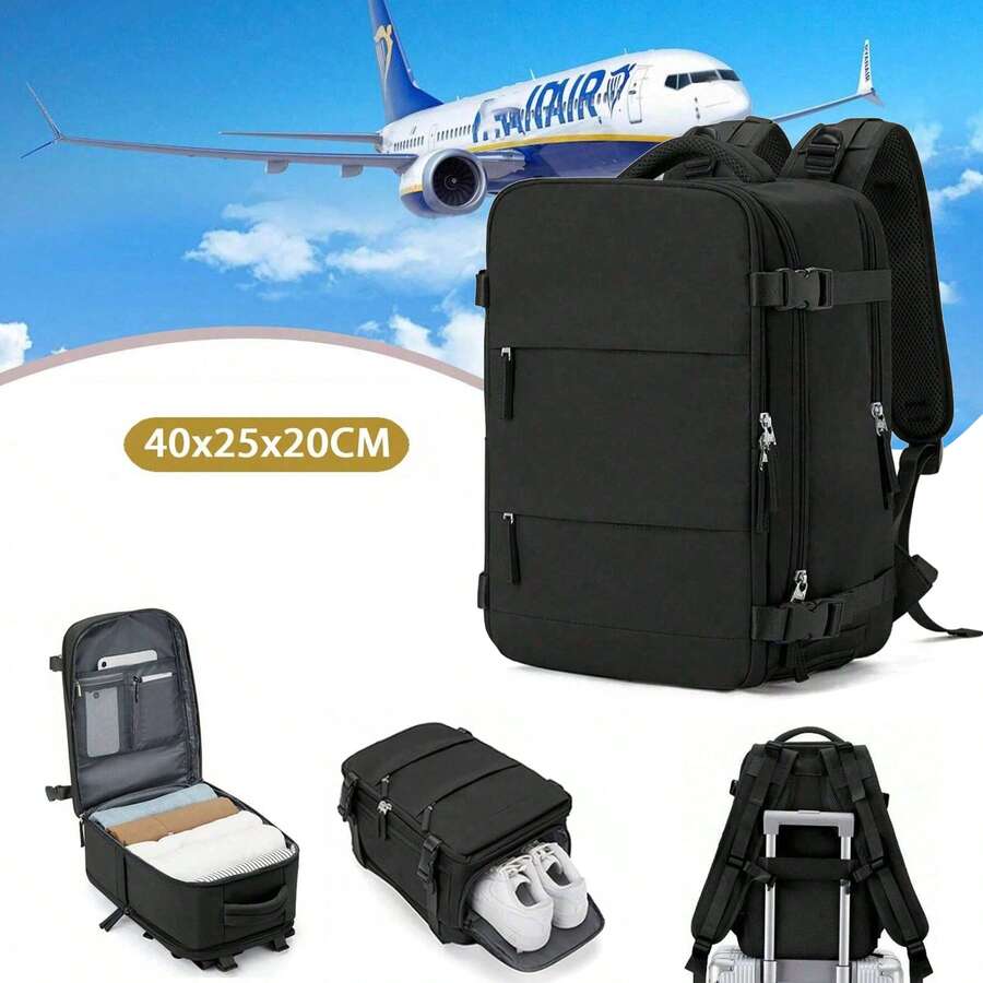 Extra Large Travel Backpack, 40*25*20cm, Carry-On Cabin Bag . Built-In Separate Shoe Compartment, Large Capacity Backpack. - Black - View 1