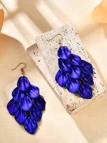 2 pièces Boucles d'oreilles mode et exagérées haut de gamme à pétales avec franges, boucles d'oreilles à fleurs et feuilles avec peinture nacrée, convenant pour les vacances au bord de