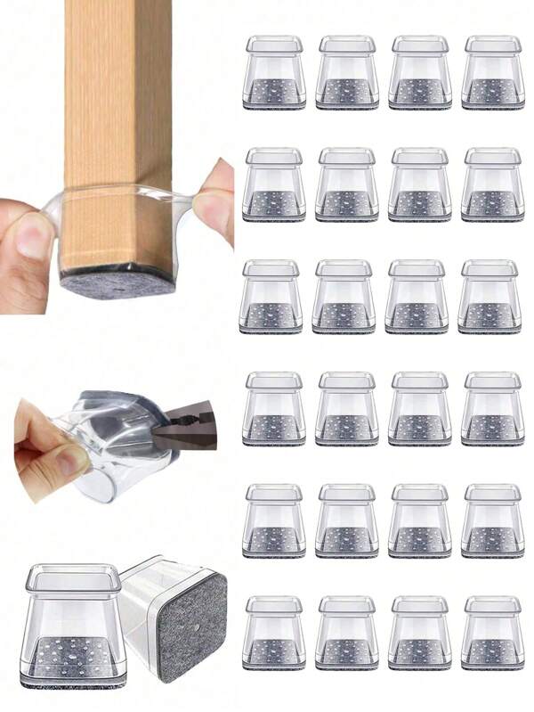 4/8/16/24 pezzi Proteggi pavimento per gambe di sedie - Spessi cuscinetti in TPE silicone per mobili, coprisedia trasparenti per riduzione del rumore e protezione del pavimento, robusti piedini per tavoli, sedie, divani e tavolini da caffè (tondi, quadrati)