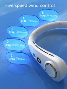 1 件便携式可充电颈扇，数字显示静音个人迷你风扇，5 档速度可调，适合办公室、运动和户外使用，度假必备