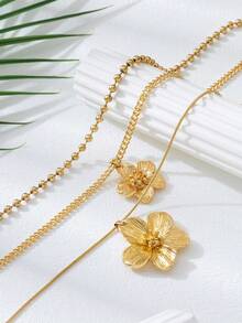 1 件优雅复古奢华纹理金色五瓣花多层吊坠项链，适合日常佩戴/音乐节