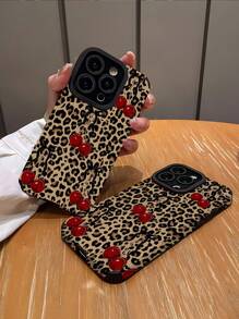 1 pieza Funda de teléfono de piel sintética suave y protectora con estampado clásico de flor rosa y estampado de leopardo, compatible con iPhone 16/16Plus/16Pro/16ProMax, resistente al agua, a los golpes y a los arañazos