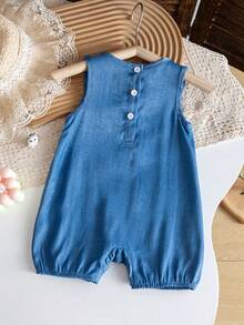 Newborn Baby Girls Cute Denim Effect Sleeveless Jumpsuit Romper, Summer