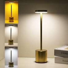 1 pieza Lámpara de escritorio LED recargable, 3 opciones de color, con cable de carga USB, luz ambiente nocturna para mesita de noche, adecuada para dormitorio, bar, restaurante, decoración de hotel - Bronce - Ver 8