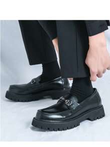 Men's Versatile Business Casual Shoes, Thick Sole Height Increasing Slip-On Loafers For Parties, Weddings, Formal Occasions