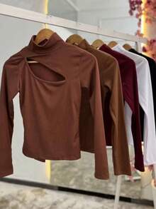 Women's White Plain Blouse With No Ribbed Sleeves Premium Casual Fashion Basic Elegant Summer Blouse - Maroon - View 2