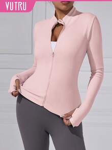 VUTRU 1 件女式修身上衣拉链长袖运动夹克带拇指孔瑜伽服