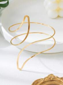 1 pièce Bracelet minimaliste classique polyvalent, lisse, géométrique, creux à double couche, réglable pour femmes