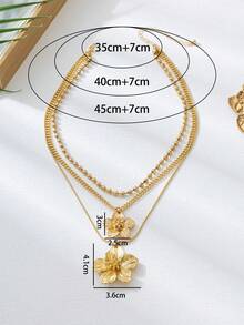 1 件优雅复古奢华纹理金色五瓣花多层吊坠项链，适合日常佩戴/音乐节