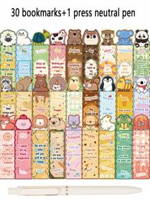 31pcs/Set Colorful Animal Themed Bookmarks, Suitable For Students, Animal Party Gifts, Teenagers Book Lovers, Minimalist & Artistic Style, Comes With Neutral Pens, Great For Classroom Gifts School Supplies,Back To School