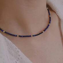 Lapis Lazuli Natural Stone Necklace - Minimalist, Handmade Dainty Jewelry, Perfect Gift For Her, Necklace, Retro Style, Simple Style