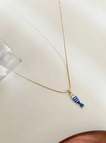 Monlansher Colar com pingente de peixe em forma de oceano, feito à mão, de aço inoxidável esmaltado, 1 peça, para mulheres, acessório moderno e versátil