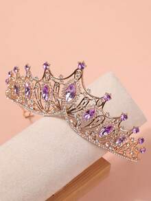 1pc Princess Crown Headpiece, Luxurious Crystal Diamond Alloy Hair Accessory For Parties, Celebrations - Purple - View 3