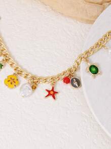 1 pieza de Collar con dije de tortuga marina, estrella de mar, concha, caballito de mar y perla falsa, adecuado para usar en fiestas de playa de verano para mujeres
