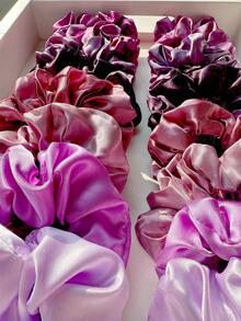 Set de 16 scrunchies (coleteros) de color púrpura, de estilo elegante europeo y estadounidense, de corte sencillo, adecuados para citas, elásticos holográficos para mujer