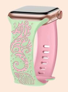 Band Compatible With Apple Watch Bands For Women 40mm 41mm 38mm 42mm 44mm 45mm 46mm 49mm, Engraved Cute Pattern Silicone Dressy Strap For I Watch Series 10 9 8 7 6 5 4 3 2 SE Ultra