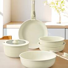 [Juego de utensilios de cocina antiadherentes] Juego de 5 piezas de utensilios de cocina antiadherentes: ollas y sartenes con mango desmontable, aptos para inducción, lavavajillas y horno