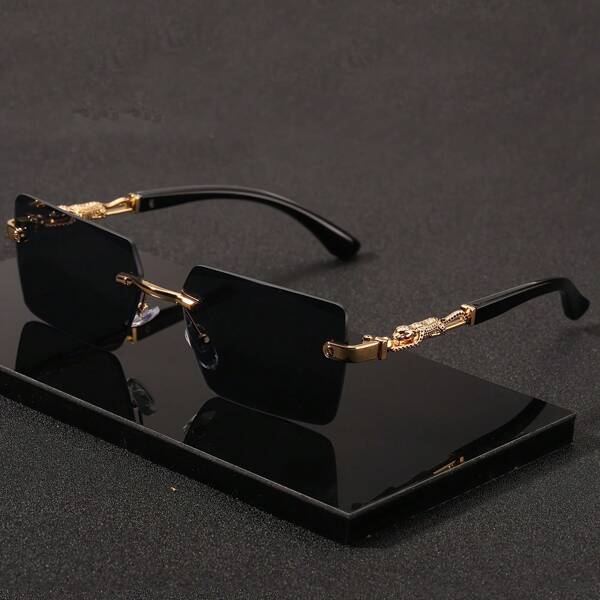 1 Pair Men's Classic Rectangular Rimless Luxury Fashion Eyeglasses, Suitable For Daily Life And Outdoor Travel Accessories Back To School Fashionable Preppy School Look