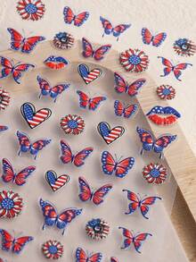 2 件 5D 浮雕独立日美甲贴纸蝴蝶心形嘴唇花朵蓝红节日图案指甲贴花 5D 浮雕滑块适用于指甲设计 DIY 家庭美甲沙龙美甲用品 - 彩色 - 查看 5