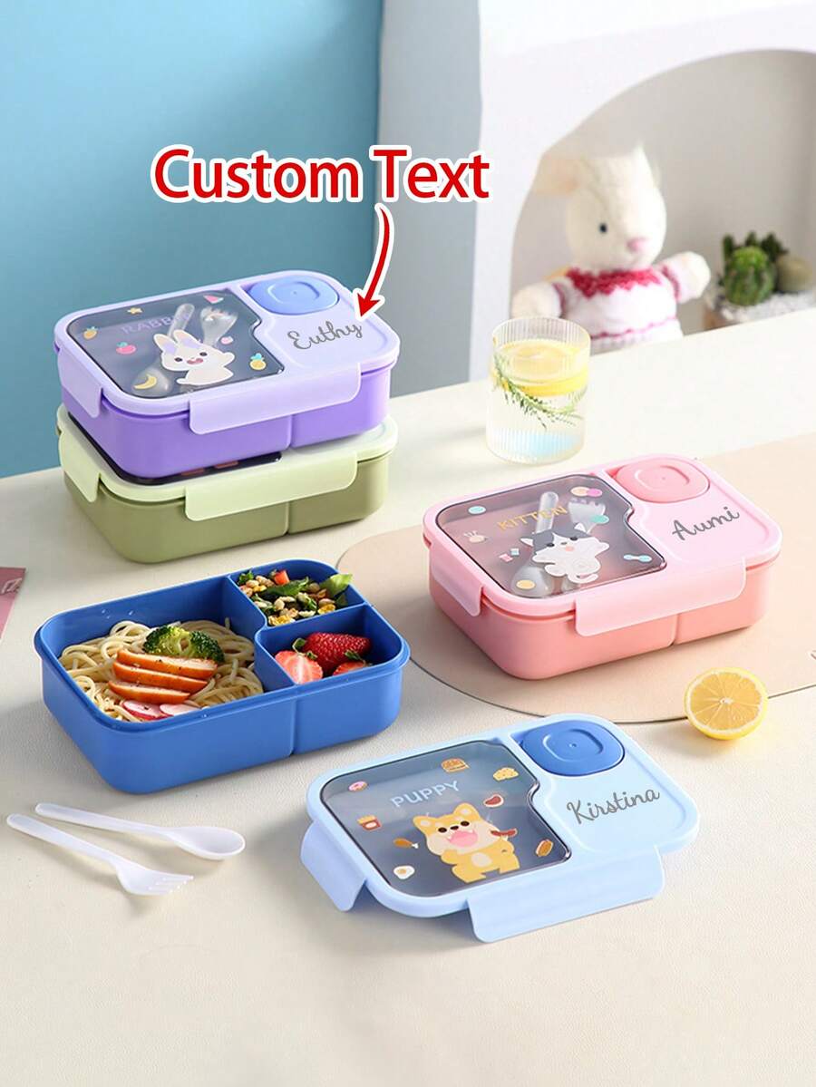 Personalized Children's Bento Lunch Box, Portable Leakproof Compartment Box, Sauce Container, Utensils, Microwave Friendly Large Capacity, Back To School - Multicolor - View 1