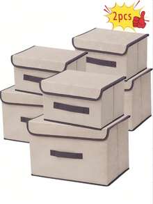 2pcs/Set Foldable Storage Box, Suitable For Bras, Socks, Underwear, Clothes, Pants, Blankets, Stationery, Toys, Books, Drawer Dividers, Jeans Drawer Organizer, Bedroom Accessories, Dust-Proof Lingerie Storage Box, Toy & Clothing Storage Box, Non-Woven Fabric Collapsible Storage Bin, Fabric Wardrobe Organizer, Clothes Storage Organizer, Home Decor, Space-Saving Organizer, Back To School - Multicolor - View 10