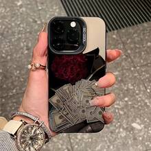 1个黑色鲜艳花卉美元图案手机壳，可个性化定制，兼容 16 Pro Max、15、14 Plus、13、12、11等机型，防水防震防摔防刮，国际版，非国内版 - 彩色 - 查看 2