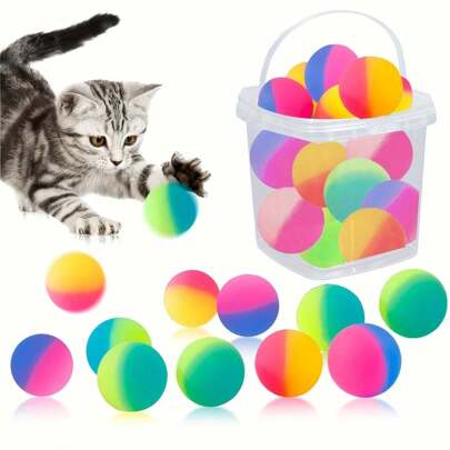 15 piezas Pelotas rebotadoras de juguete para gatos, juguetes interactivos de pelotas para gatos, pelotas rebotadoras interiores para gatos de 32 mm de alto, pelotas de goma coloridas de gran rebote, regalos de juguetes de pelota para mascotas gato