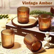 36pcs Vintage Amber Votive Candle Holders, Glass Small Tea Lights Candle Holders For Table Centerpiece For Home Decor Party Fall Boho Decor (36, Amber) - Amber_ - View 4