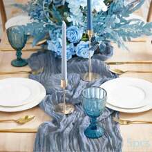 5pcs Blue Cheese Cloth Table Runner 35*71 Inch, Transparent Farmhouse Table Runner For Wedding, Bridal Shower, Birthday Party, Banquet, Hotel Restaurant, Thanksgiving Dinner Table Decor